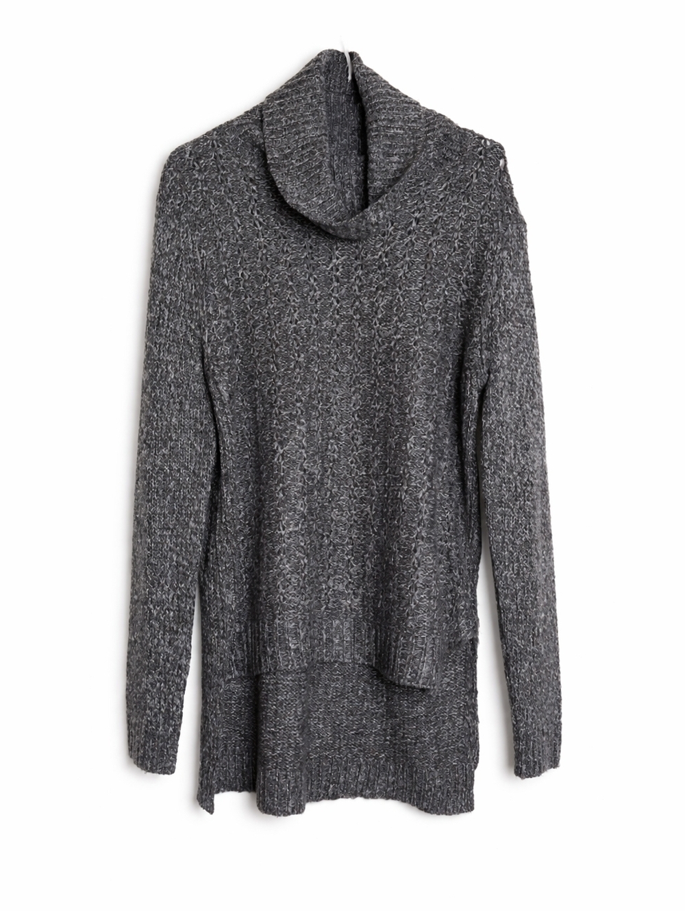 RD Style Pullover Sweater Grey Knit Cowl Neck High Low Long Sleeves